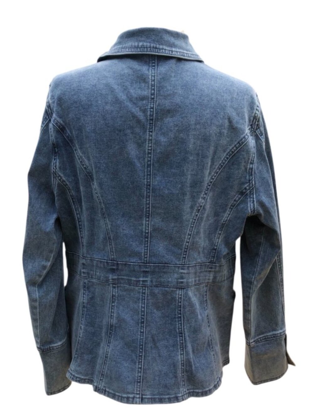 ALEGRA K Double Breasted Notched Lapel Structured Light Blue Denim Jacket Sz XL - Picture 4 of 7